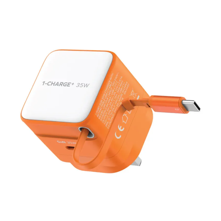 1-Charge 1-Port Gan with Built-in USB-C Cable Wall Charger