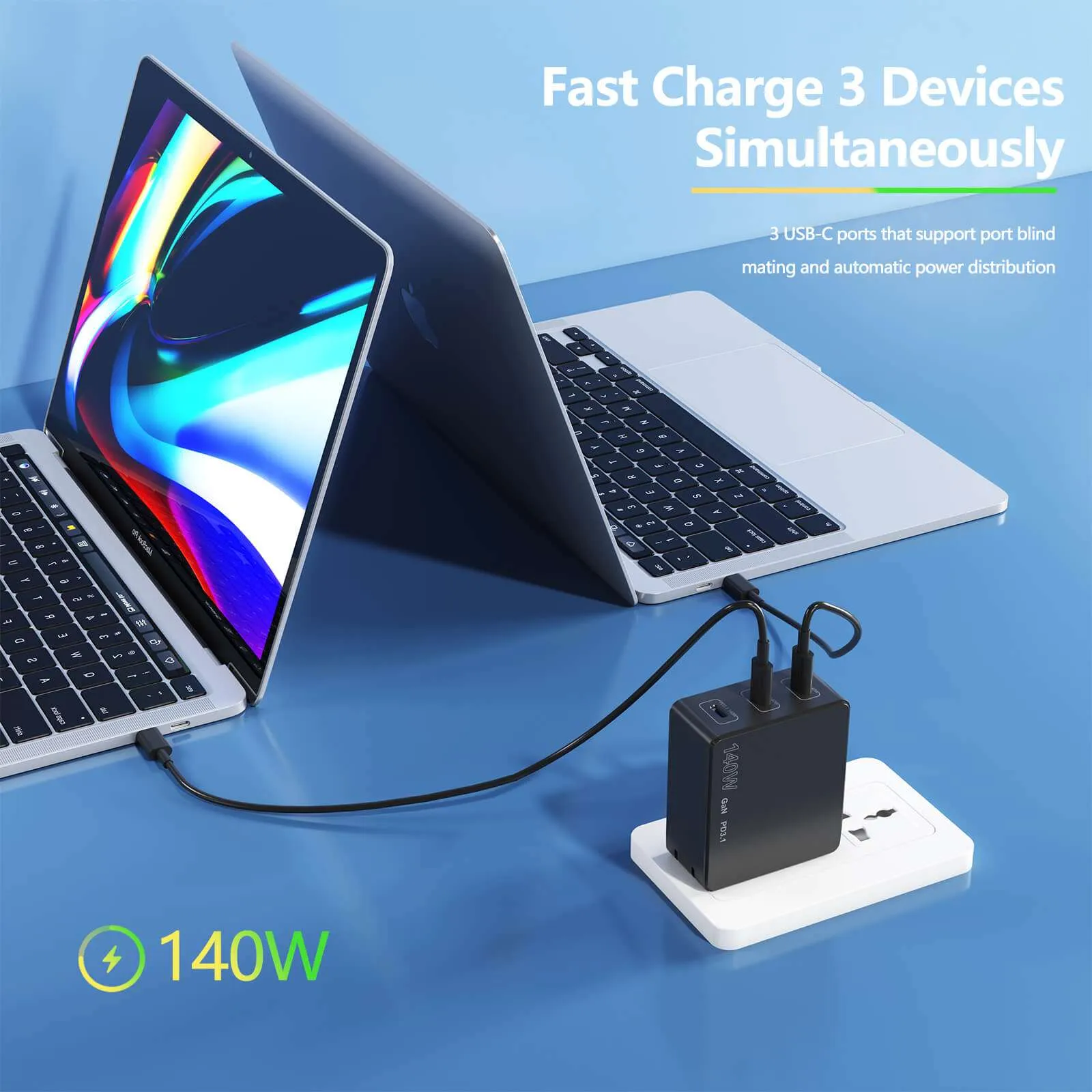 140W USB-C Power Adapter-3 Ports GaN Charger