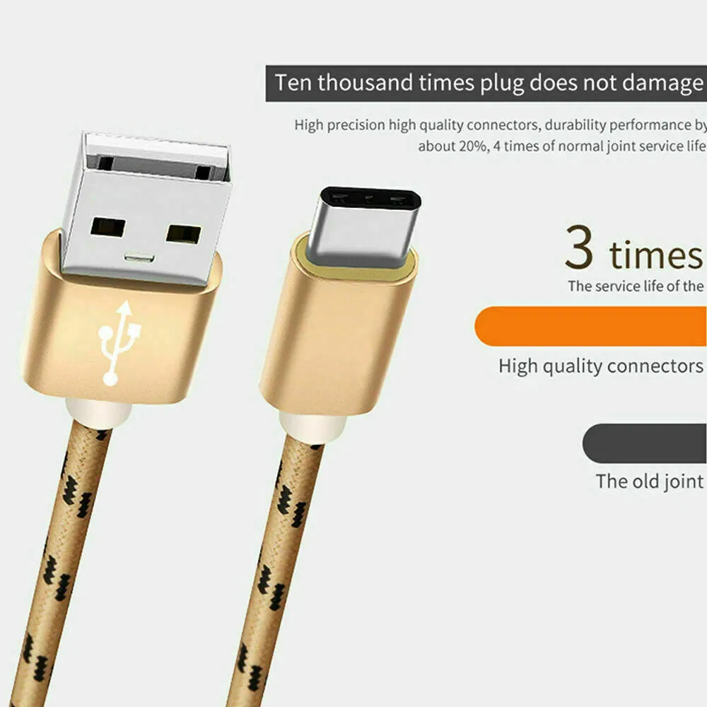 2M Fast Charging USB Type C Cable For Samsung Galaxy S series A series Note Tab LG Huawei HTC Google Pixel Android –Gold