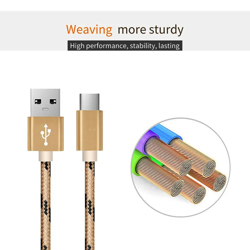 2M Fast Charging USB Type C Cable For Samsung Galaxy S series A series Note Tab LG Huawei HTC Google Pixel Android –Gold