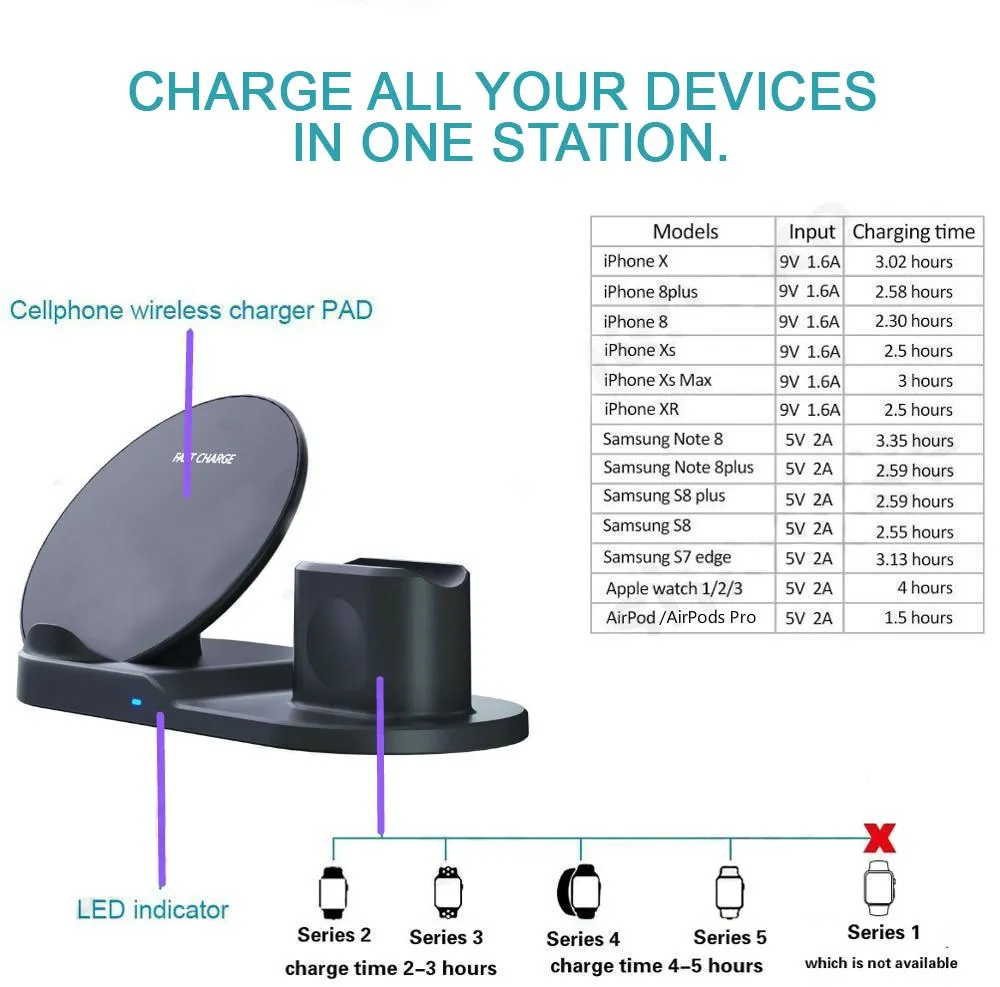 3 in 1 Fast Wireless Charger Dock Station