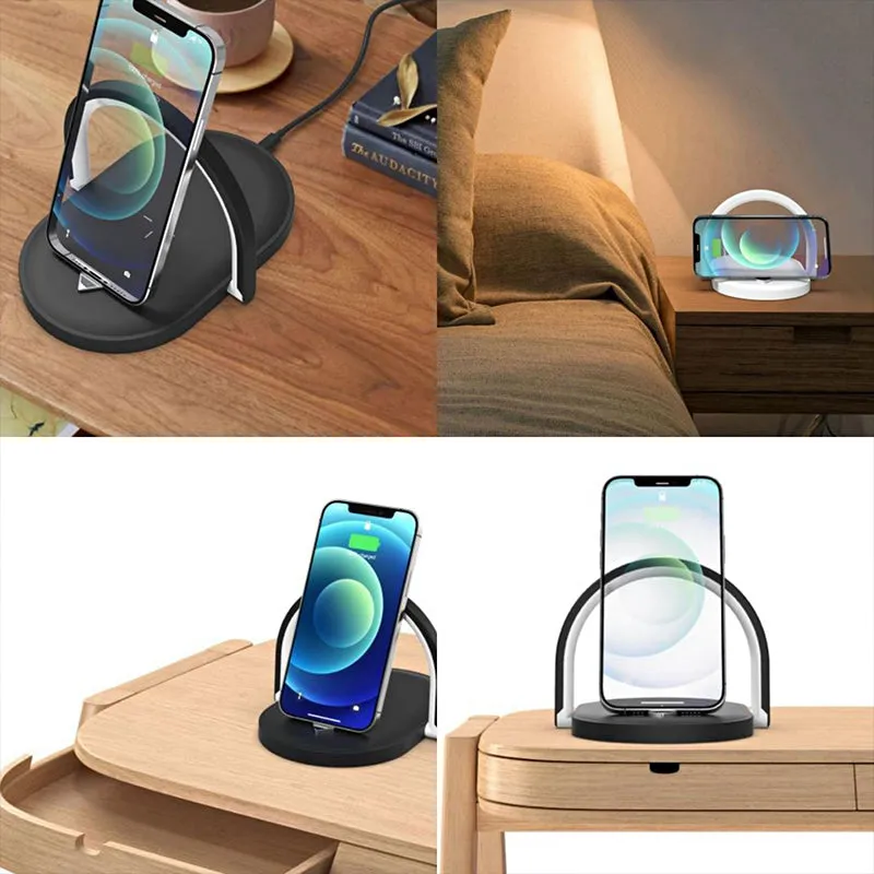 3 In 1 Foldable Wireless Charger Night Light Wireless Charging Station Stonego LED Reading Table Lamp 15W Fast Charging Light