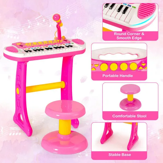 31-Key Kids Piano Keyboard Toy with Microphone and Multiple Sounds for Age 3 -Pink