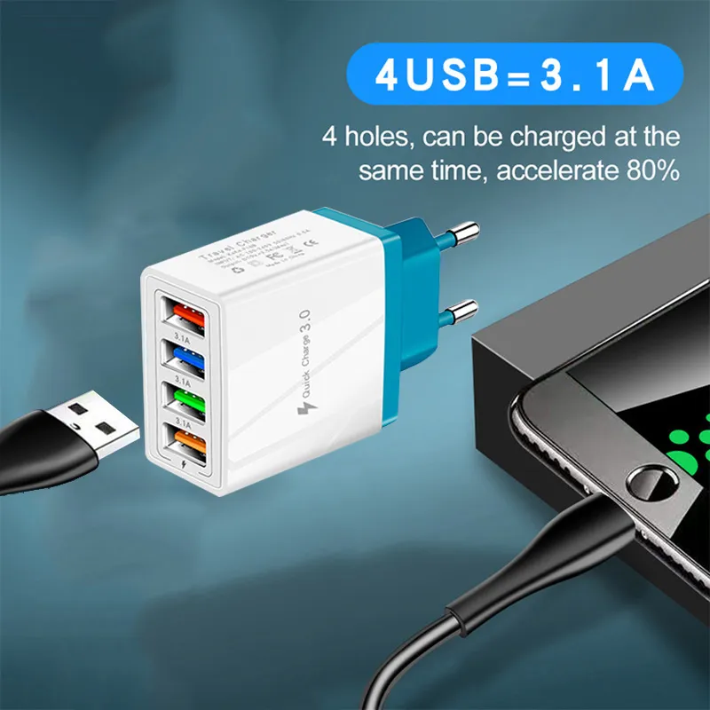 4 USB Charger Quick Charge for iPhone Huawei Samsung