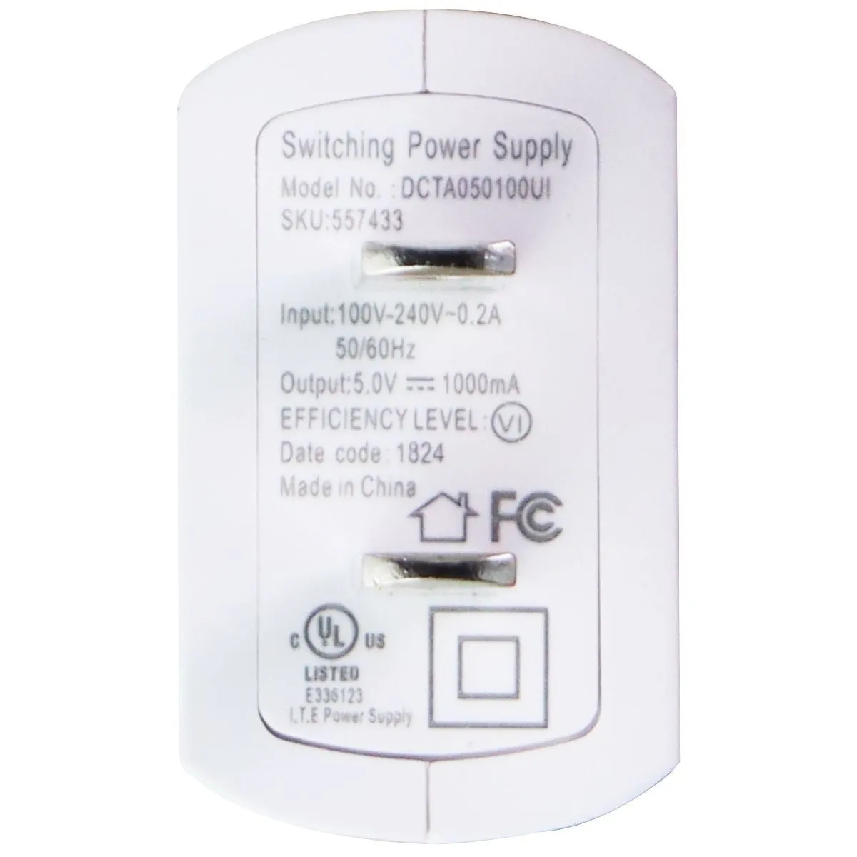 (5V/1A) Switching Power Supply USB Wall Charger/Adapter - White (DCTA050100UI)