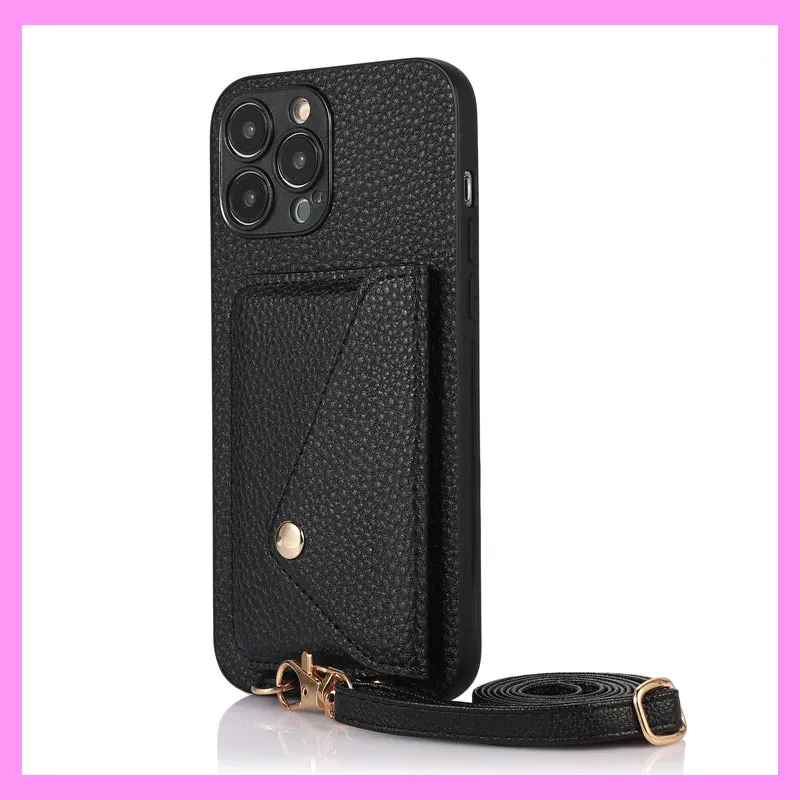 【9-09#】Lychee Skin Wallet iPhone Case