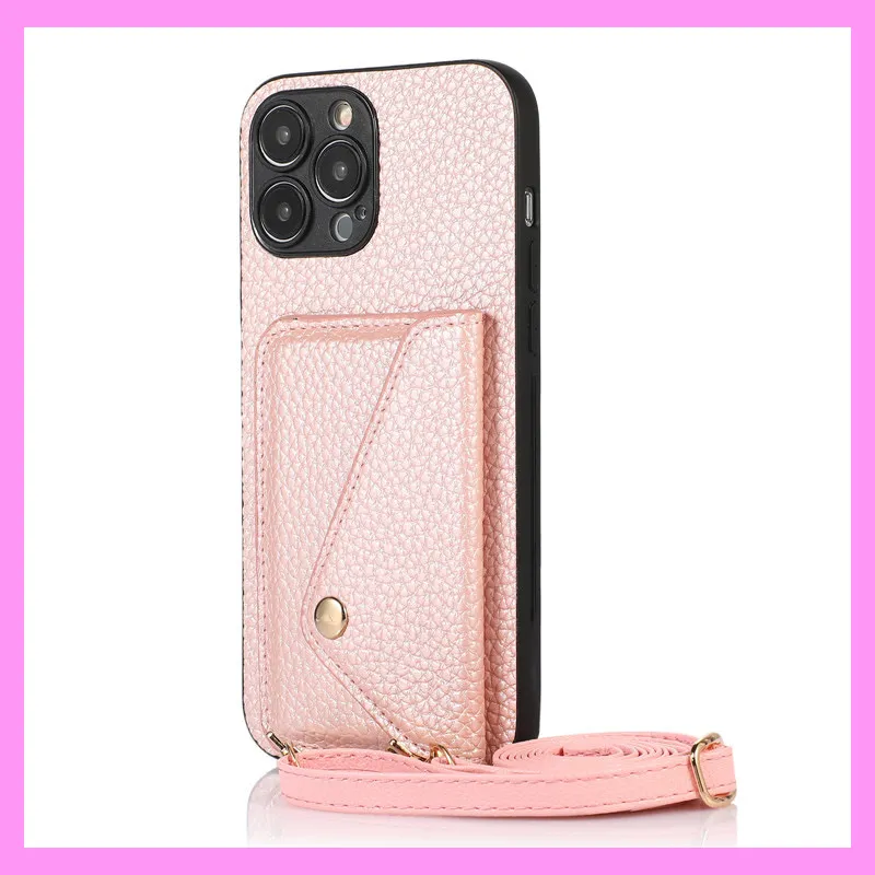 【9-09#】Lychee Skin Wallet iPhone Case