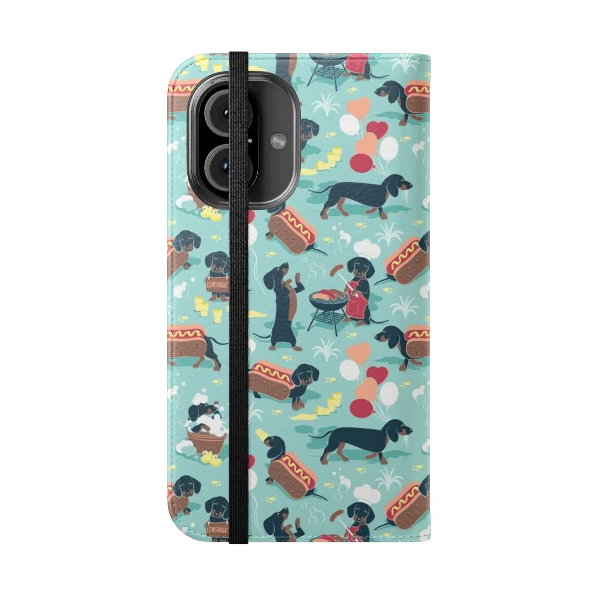 Adorable Dachshund Pattern Flip Cover Phone Case