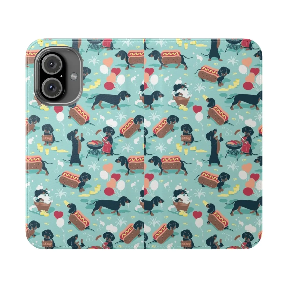 Adorable Dachshund Pattern Flip Cover Phone Case