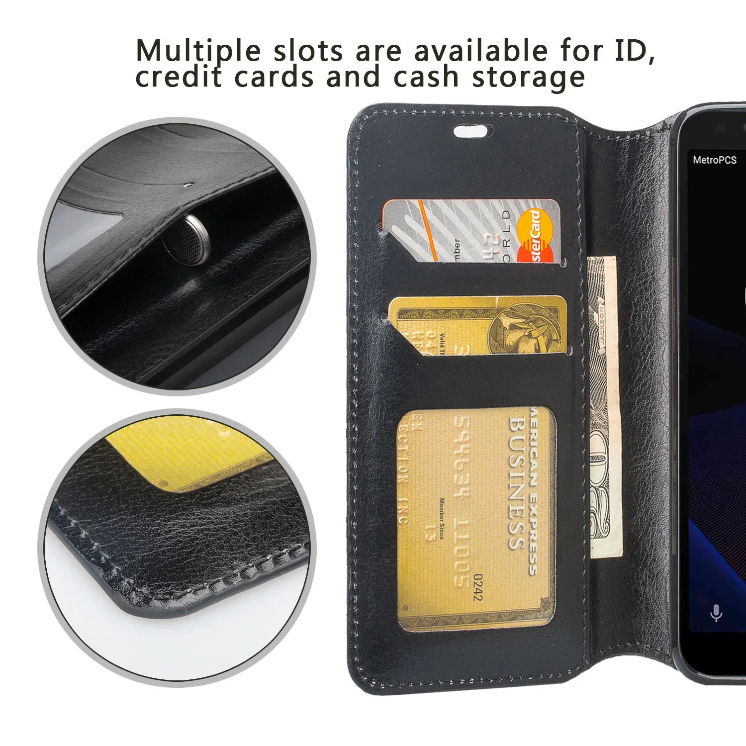 Alcatel 1x Evolve, TCL LX, Avalon V, IdealXTRA Case, Magnetic Pu Leather Wallet Case [Kickstand] with ID & Credit Card Slots - Black