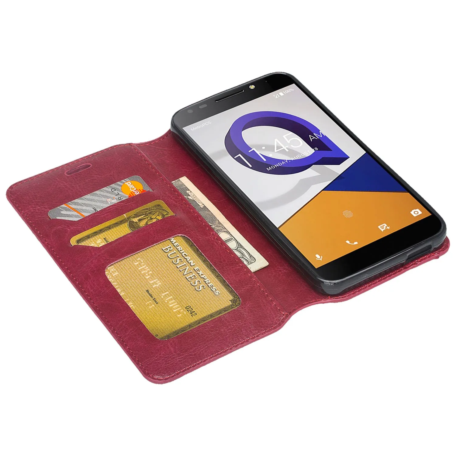 Alcatel Fierce XL2 Case, Fierce XL2 Wallet Case, Pu Leather Wallet Case [Kickstand] with ID & Credit Card Slots - Burgundy