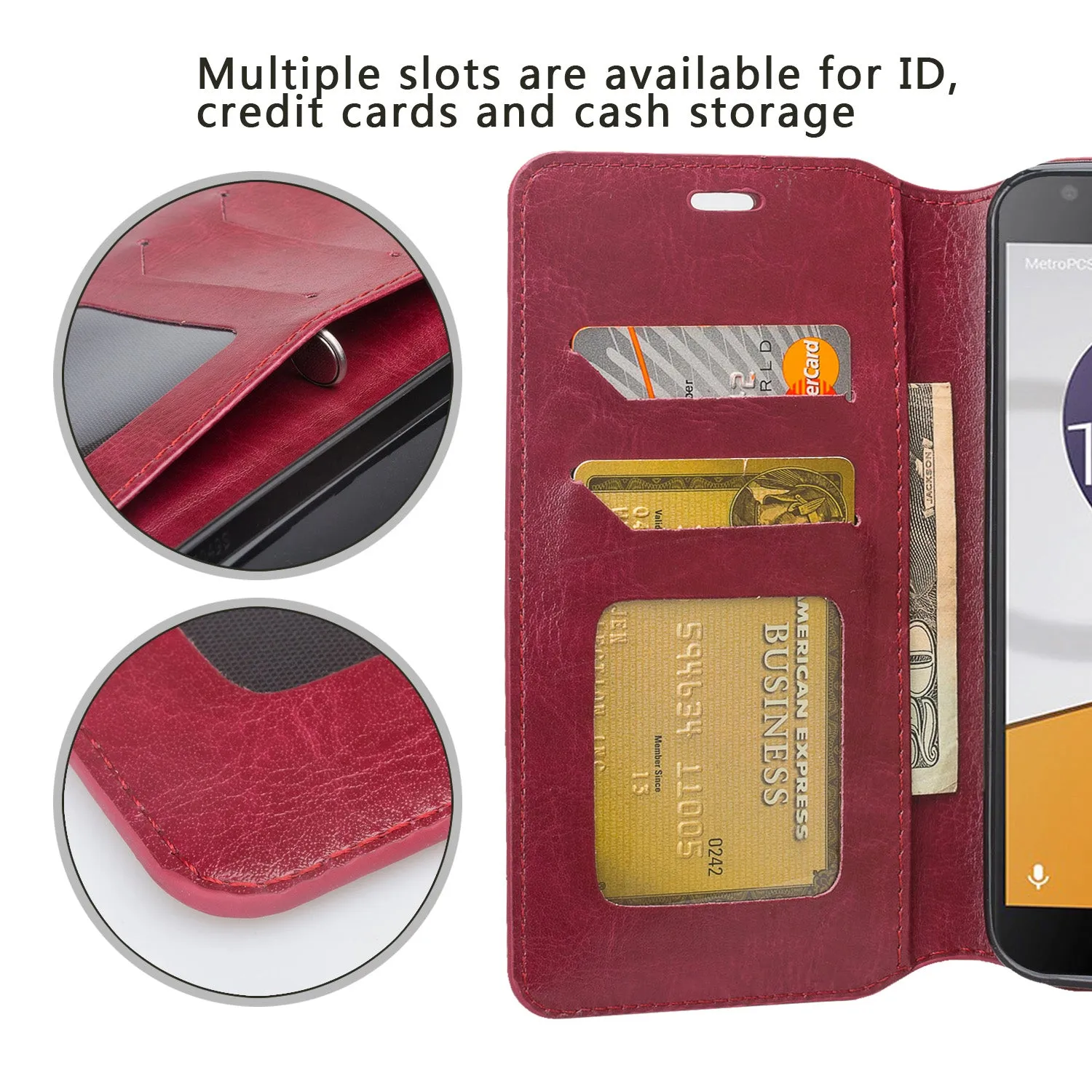 Alcatel Fierce XL2 Case, Fierce XL2 Wallet Case, Pu Leather Wallet Case [Kickstand] with ID & Credit Card Slots - Burgundy