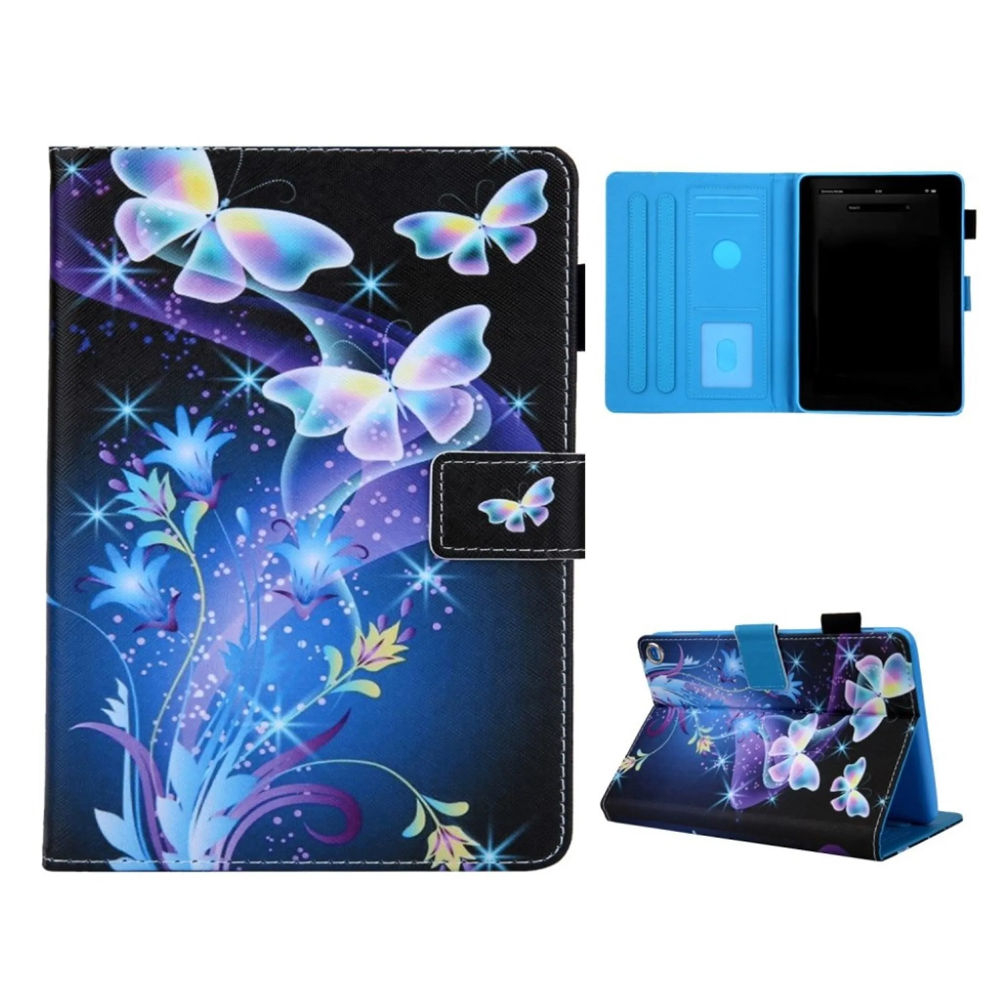 Amazon Fire HD 8 (2020) stylish pattern leather flip case - Beautiful Butterfly and Flowers