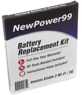 Amazon Kindle 3 Wi-Fi / 3G Battery Replacement Kit with Tools, Video Instructions and Extended Life Battery