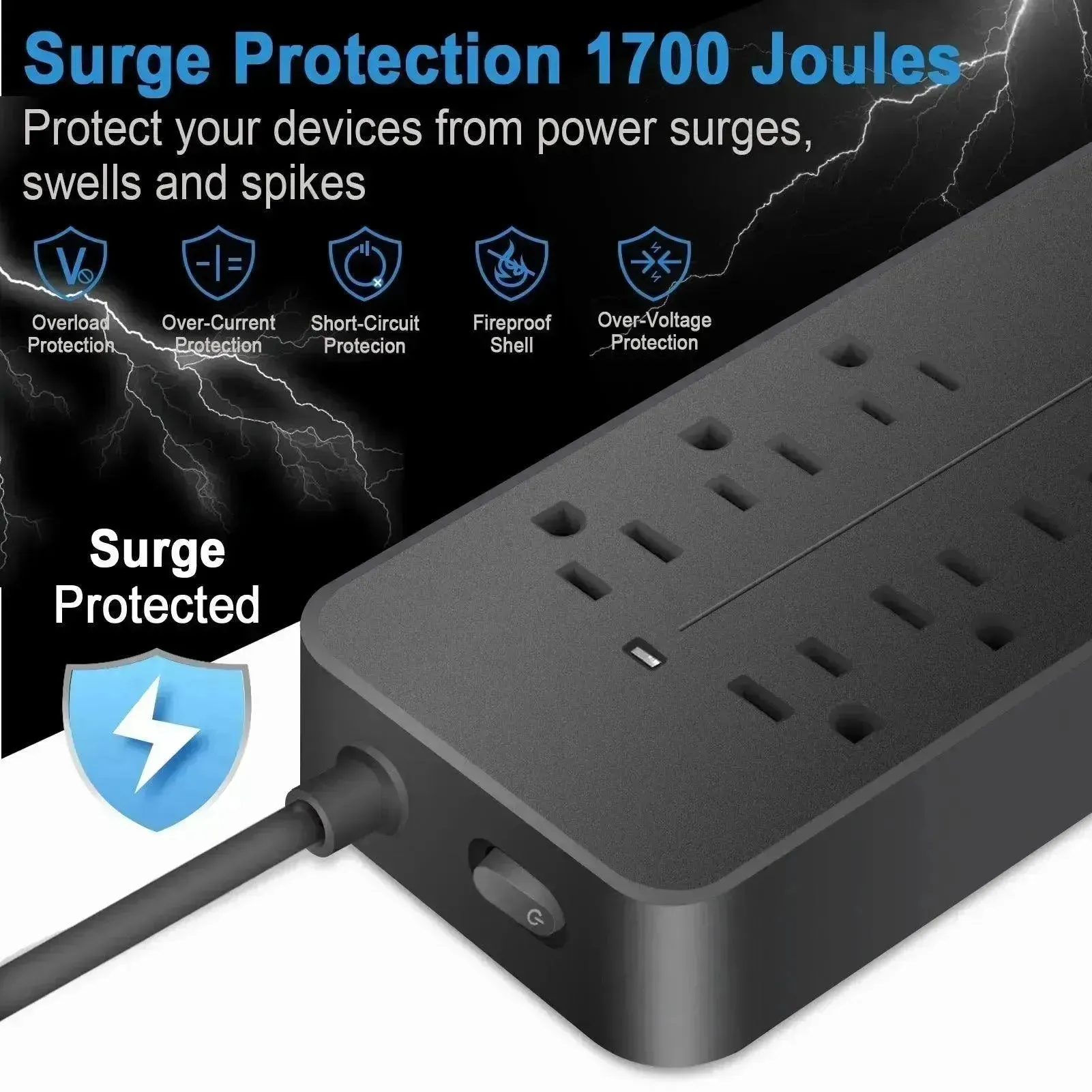 America Household Power Surge Protector Socket with USB Port.