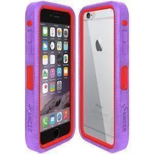 Amzer CRUSTA Rugged iPhone 6 Case Purple on Red Shell With Tempered Glass