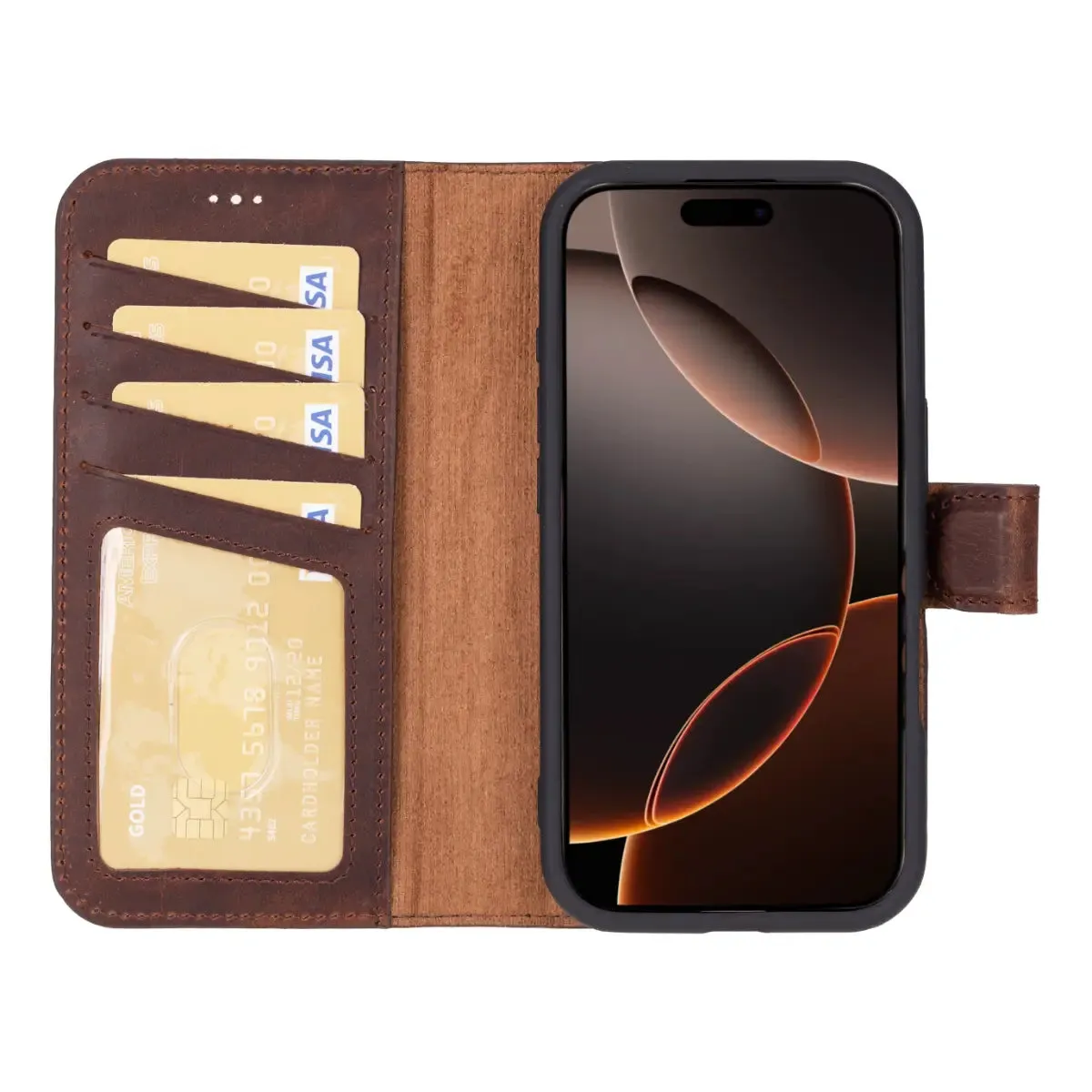 Antic Brown Leather iPhone 16 Pro Max Wallet Case