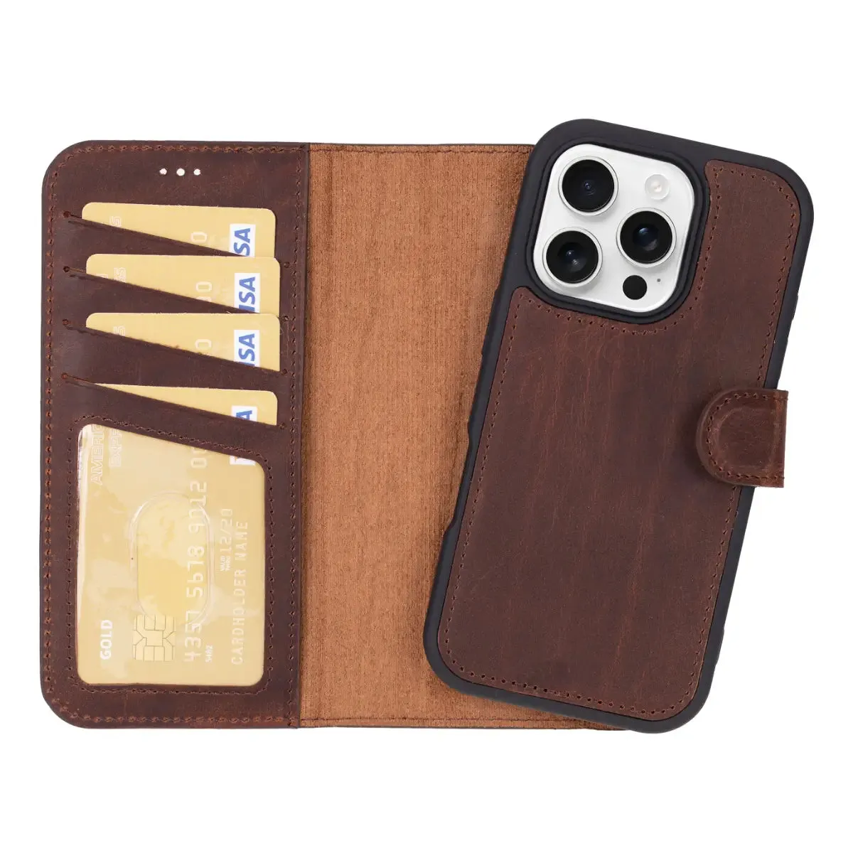 Antic Brown Leather iPhone 16 Pro Max Wallet Case