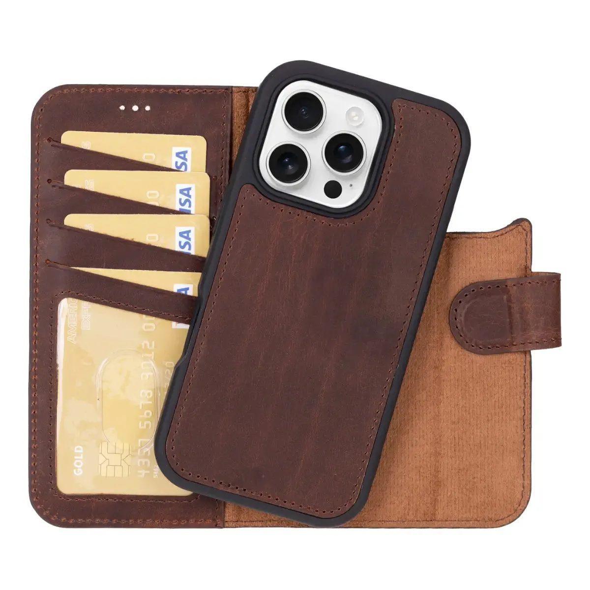 Antic Brown Leather iPhone 16 Pro Max Wallet Case