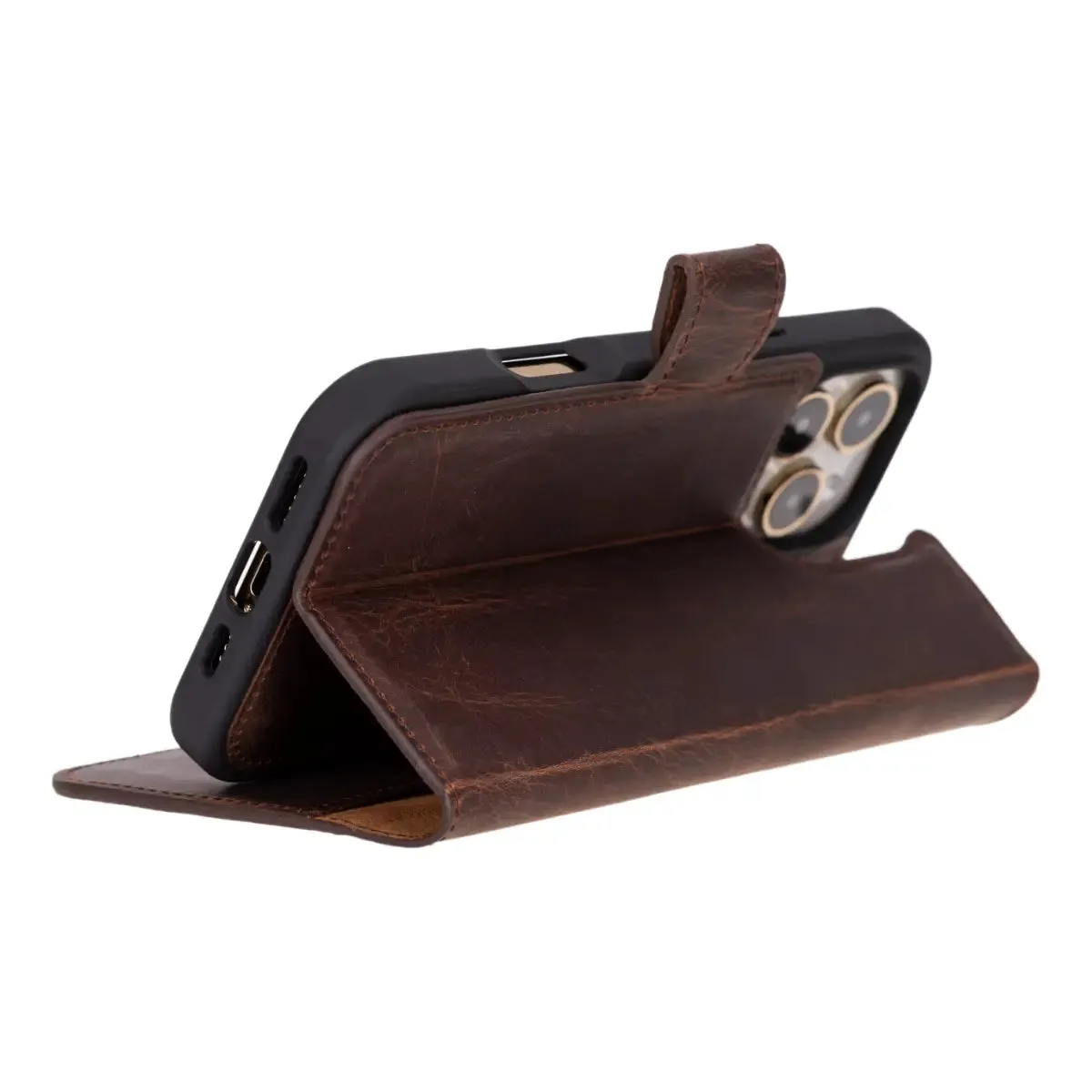 Antic Brown Leather iPhone 16 Pro Max Wallet Case