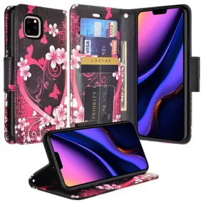 Apple iPhone 11 Case, iPhone 11 Wallet Case, Wrist Strap Pu Leather Wallet Case [Kickstand] with ID & Credit Card Slots - Heart Butterflies