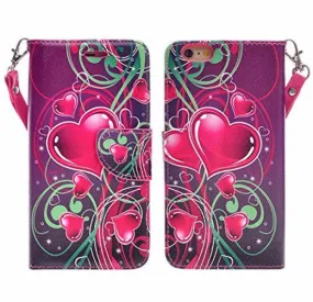 Apple iPhone 6s / 6 Case, Wrist Strap Pu Leather Wallet Case with ID & Card Slots for Iphone 6S/6 - Heart Strings