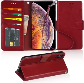 Arae Wallet Case for iPhone Xs Max PU Leather flip case Cover [Stand Feature] with Wrist Strap and [4-Slots] ID&Credit Cards Pocket for iPhone Xs Max 6.5 inch