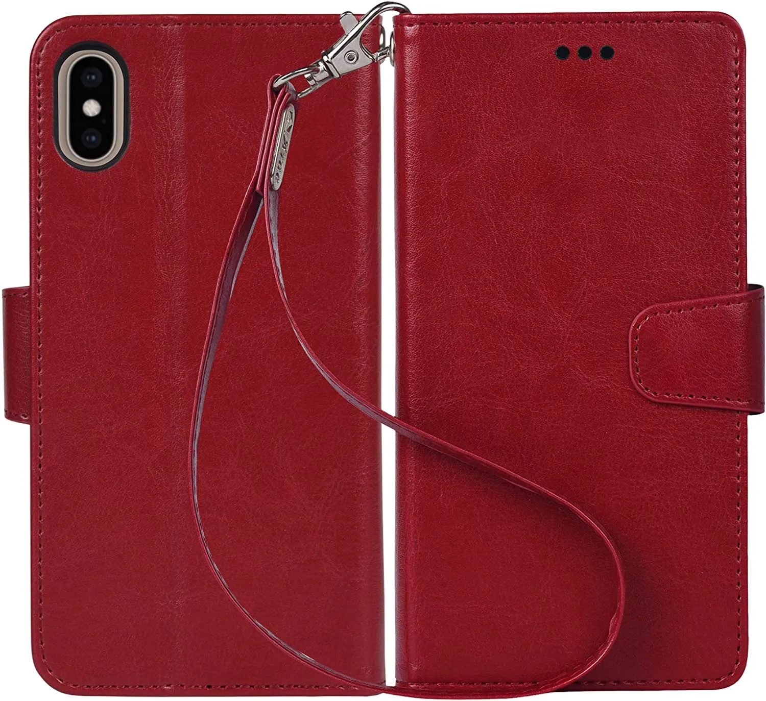 Arae Wallet Case for iPhone Xs Max PU Leather flip case Cover [Stand Feature] with Wrist Strap and [4-Slots] ID&Credit Cards Pocket for iPhone Xs Max 6.5 inch