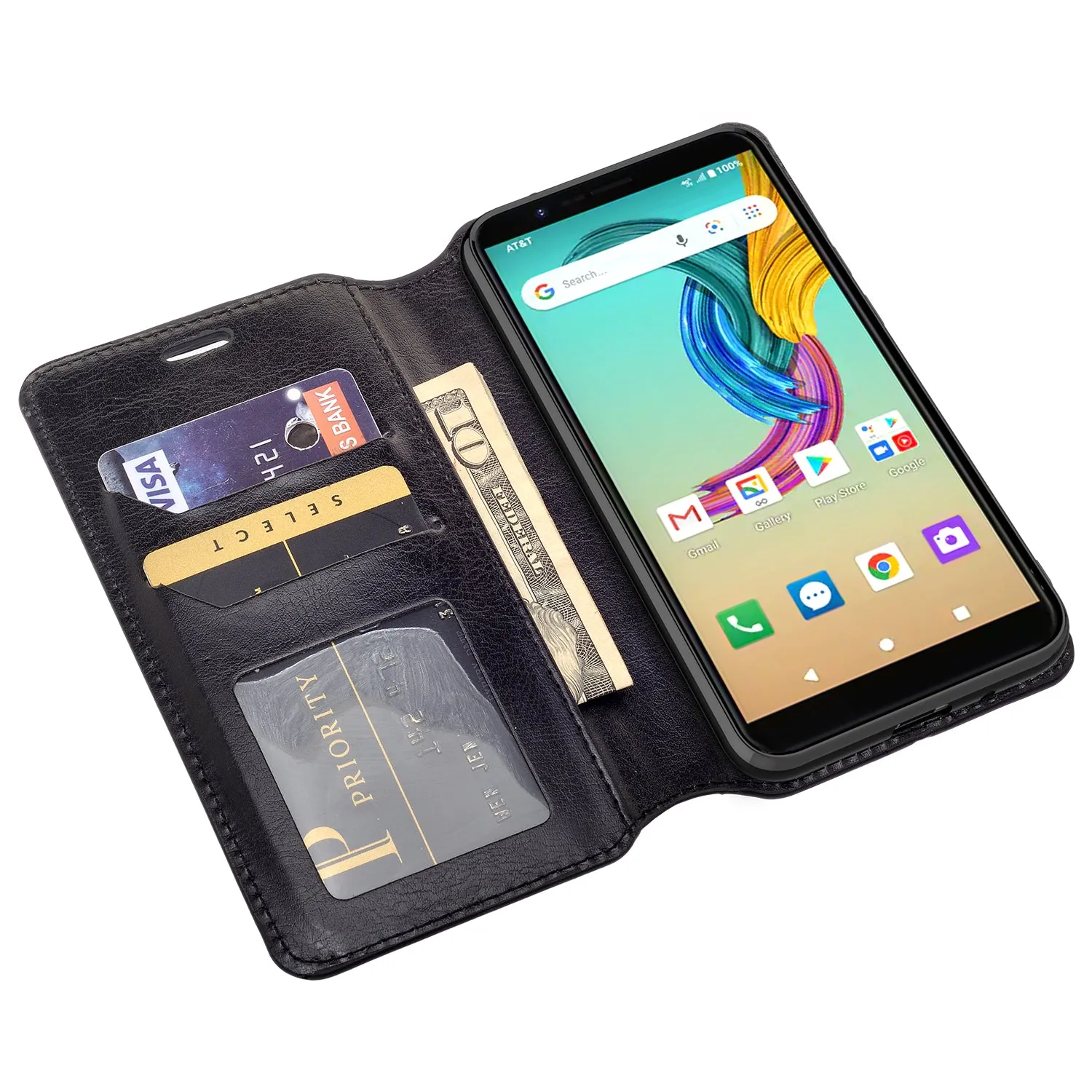 AT&T Fusion Z / Motivate Case, AT&T Fusion Z / Motivate Wallet Case, Pu Leather Wallet Case [Kickstand] with ID & Credit Card Slots for AT&T Fusion Z / Motivate  - Black