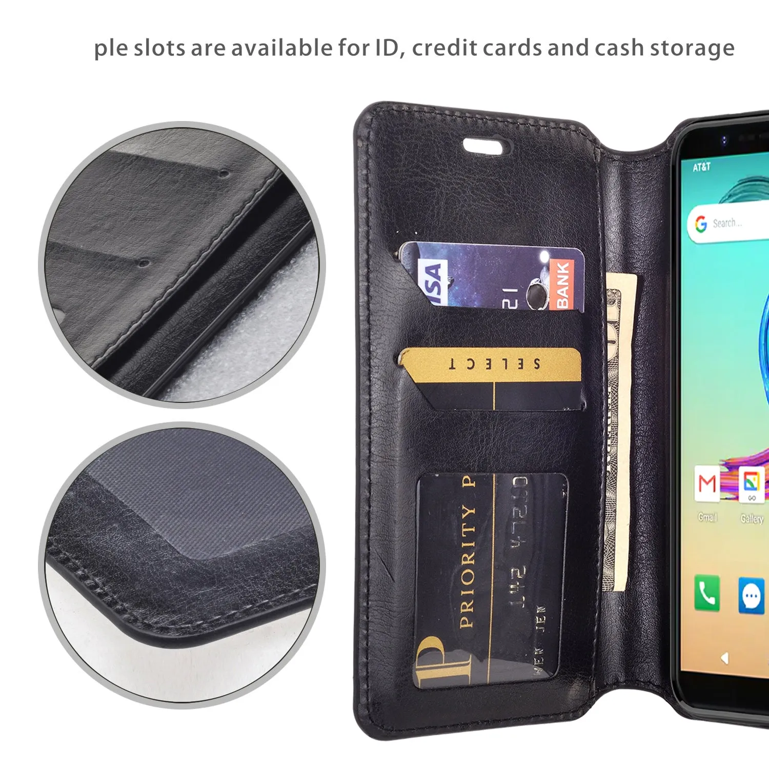 AT&T Fusion Z / Motivate Case, AT&T Fusion Z / Motivate Wallet Case, Pu Leather Wallet Case [Kickstand] with ID & Credit Card Slots for AT&T Fusion Z / Motivate  - Black