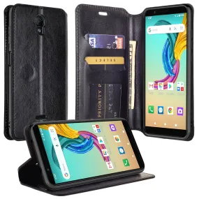 AT&T Fusion Z / Motivate Case, AT&T Fusion Z / Motivate Wallet Case, Pu Leather Wallet Case [Kickstand] with ID & Credit Card Slots for AT&T Fusion Z / Motivate  - Black