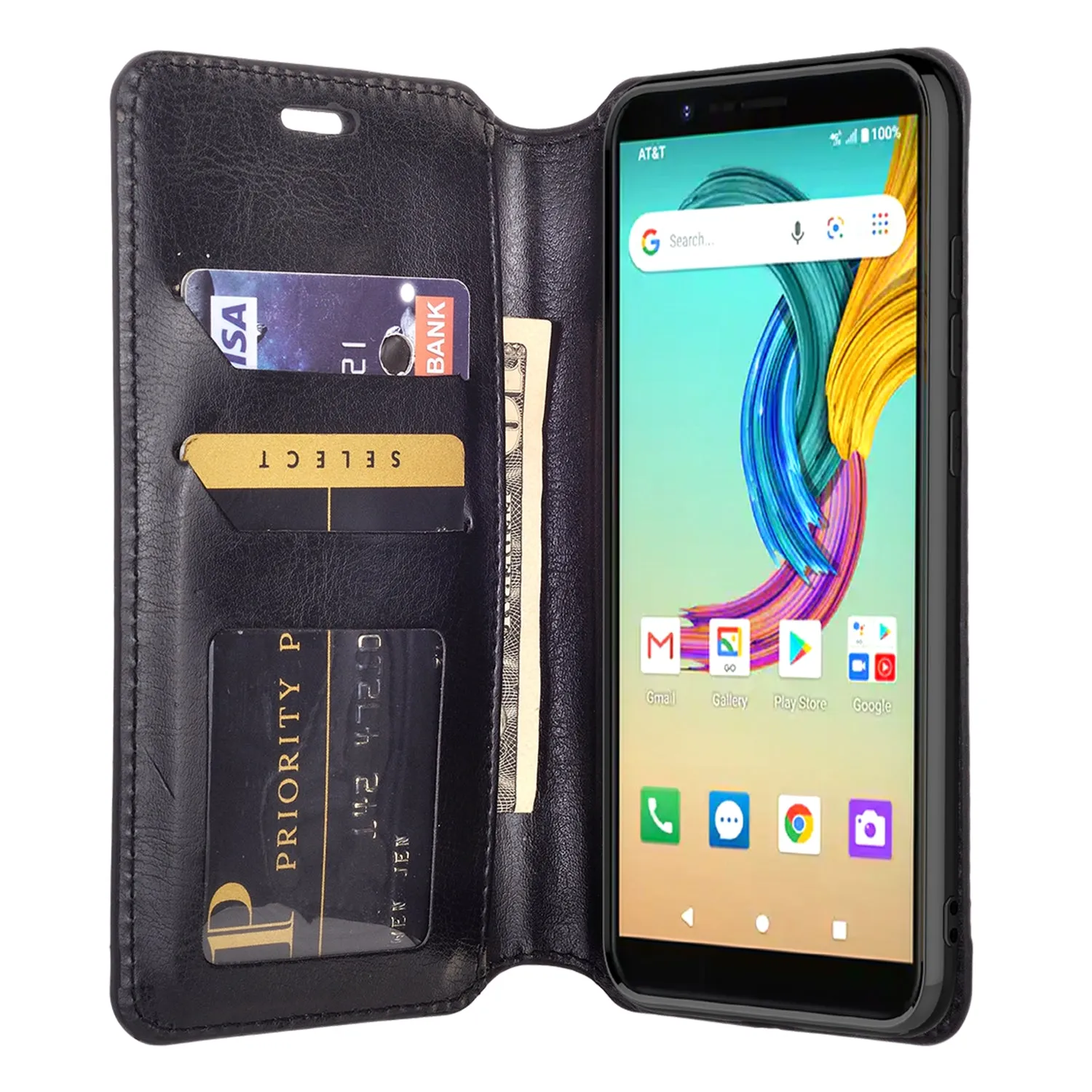 AT&T Fusion Z / Motivate Case, AT&T Fusion Z / Motivate Wallet Case, Pu Leather Wallet Case [Kickstand] with ID & Credit Card Slots for AT&T Fusion Z / Motivate  - Black