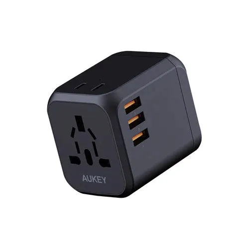 Aukey Pa-Ta04 Universal Travel Adapter Charger 30W With Usb-C & Usb-A Uk Usa Eu Aus Chn 150 Countries