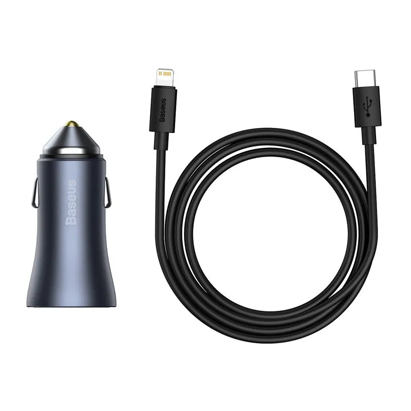 Baseus Golden Contactor Pro Fast Car Charger USB Type C / USB 40 W Power Delivery 3.0 Quick Charge 4  SCP FCP AFC   USB Cable - USB Type C Grey (TZCCJD-0G)