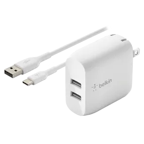 Belkin Dual Port USB A 24W Wall Charger with USB A to USB C Cable 3ft by Belkin