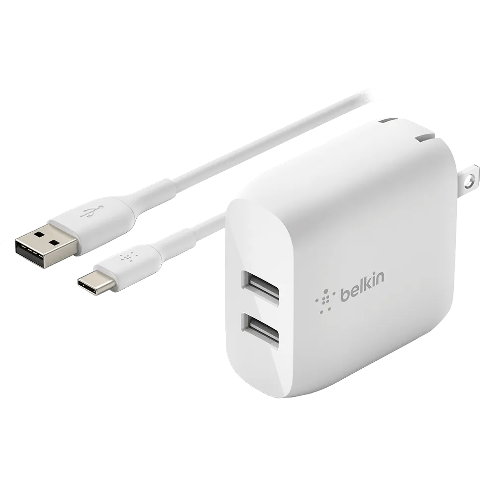 Belkin Dual Port USB A 24W Wall Charger with USB A to USB C Cable 3ft by Belkin