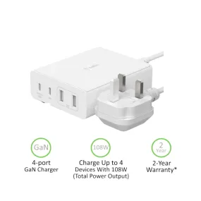 Belkin WCH010myWH BOOSTCHARGE PRO 4-Port GaN Charger 108W