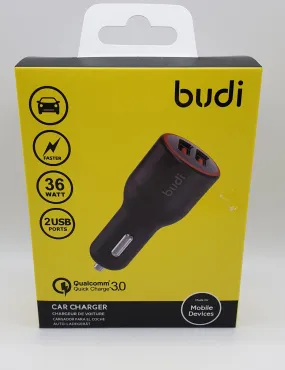 Budi Car Charger Double USB 3.4Amp Output Fast Charger For Smartphones & Tablets