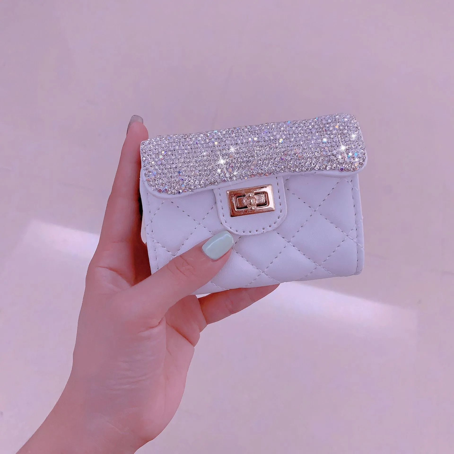 Business Card Holder Credit Card Wallet Case Rhinestone Manual For Women