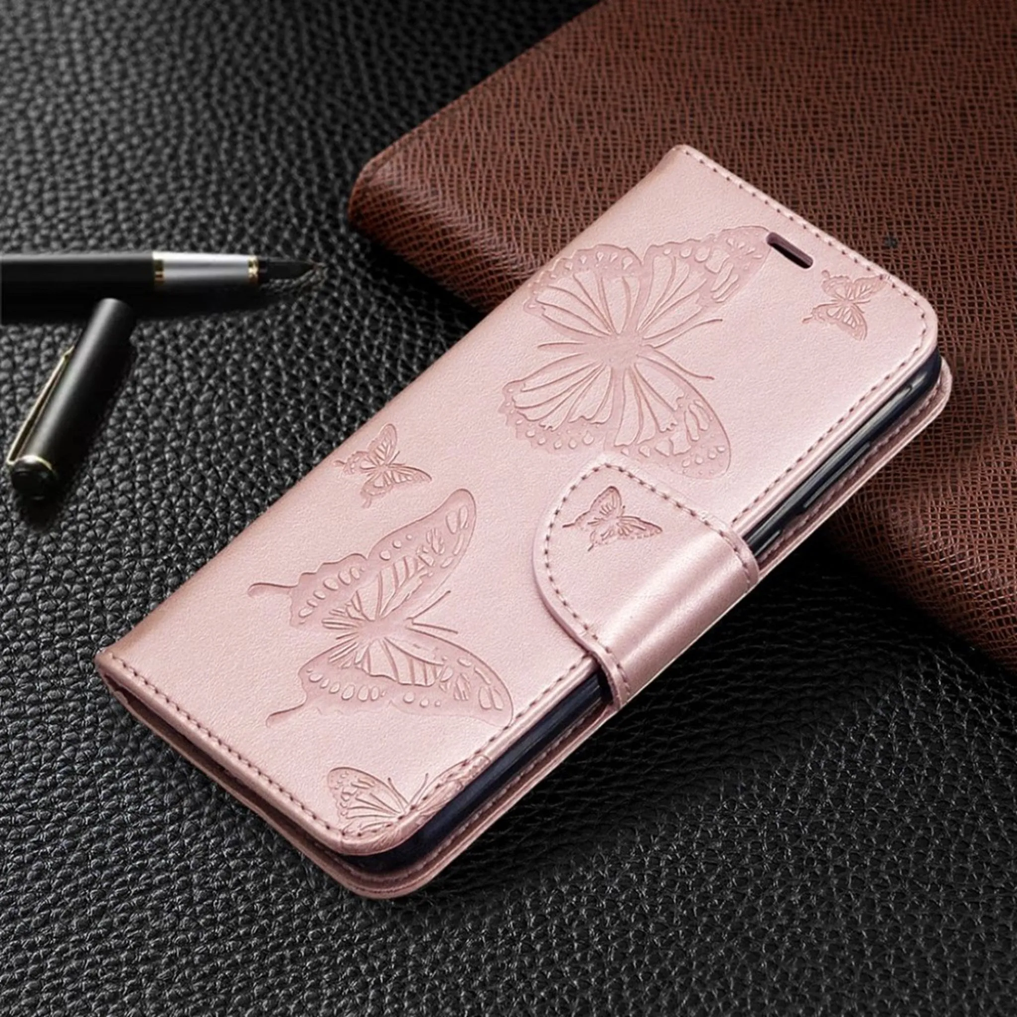 Butterfly Huawei Y5p / Honor 9S flip case - Rose Gold