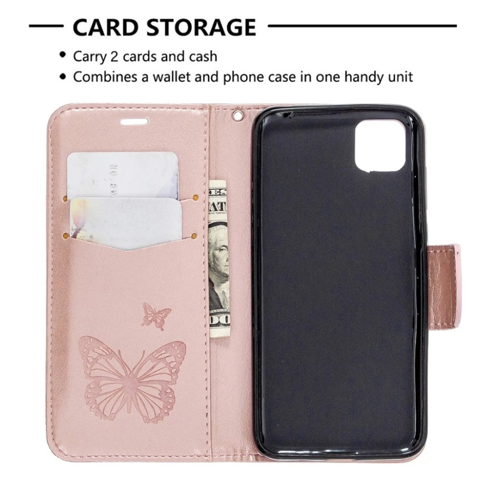 Butterfly Huawei Y5p / Honor 9S flip case - Rose Gold