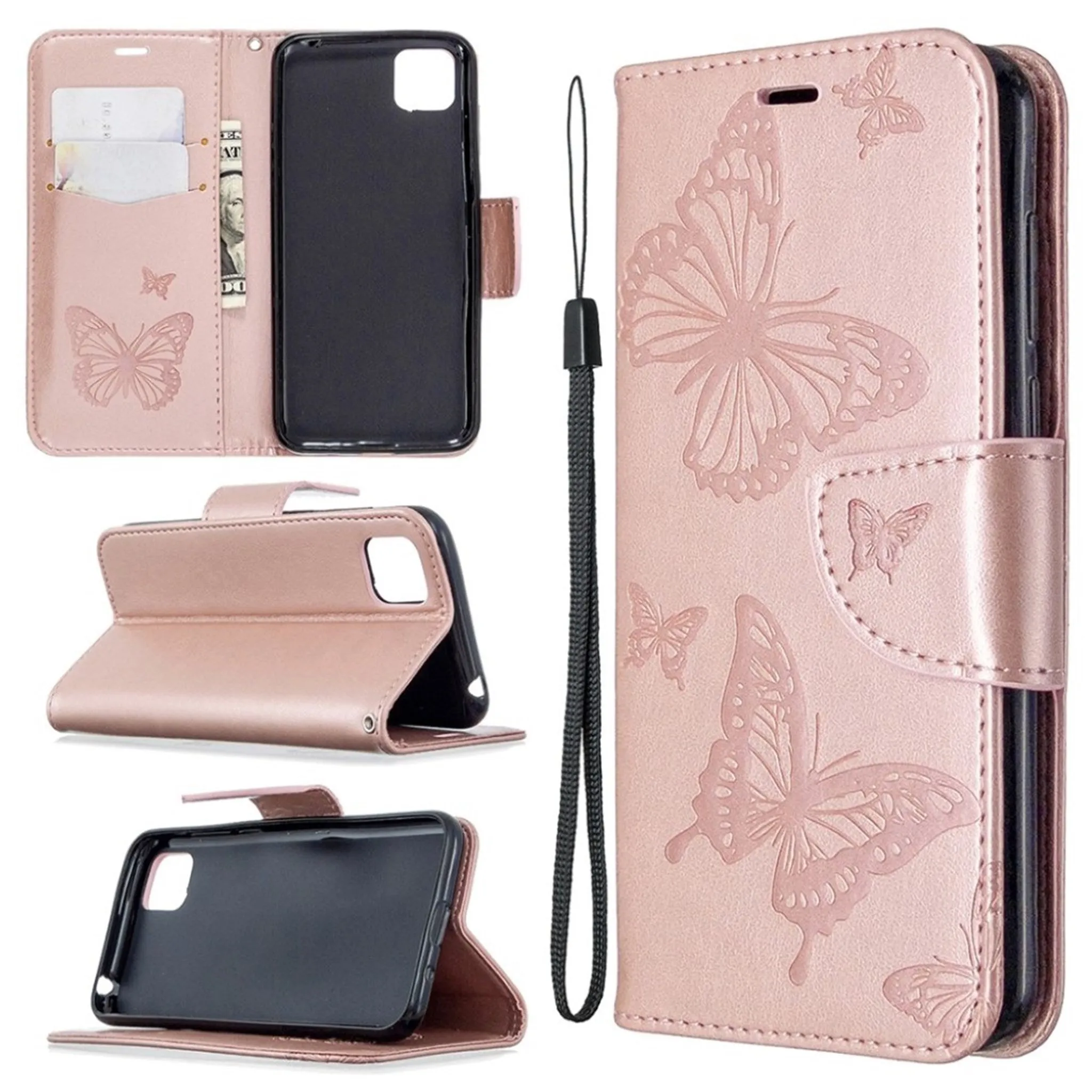 Butterfly Huawei Y5p / Honor 9S flip case - Rose Gold