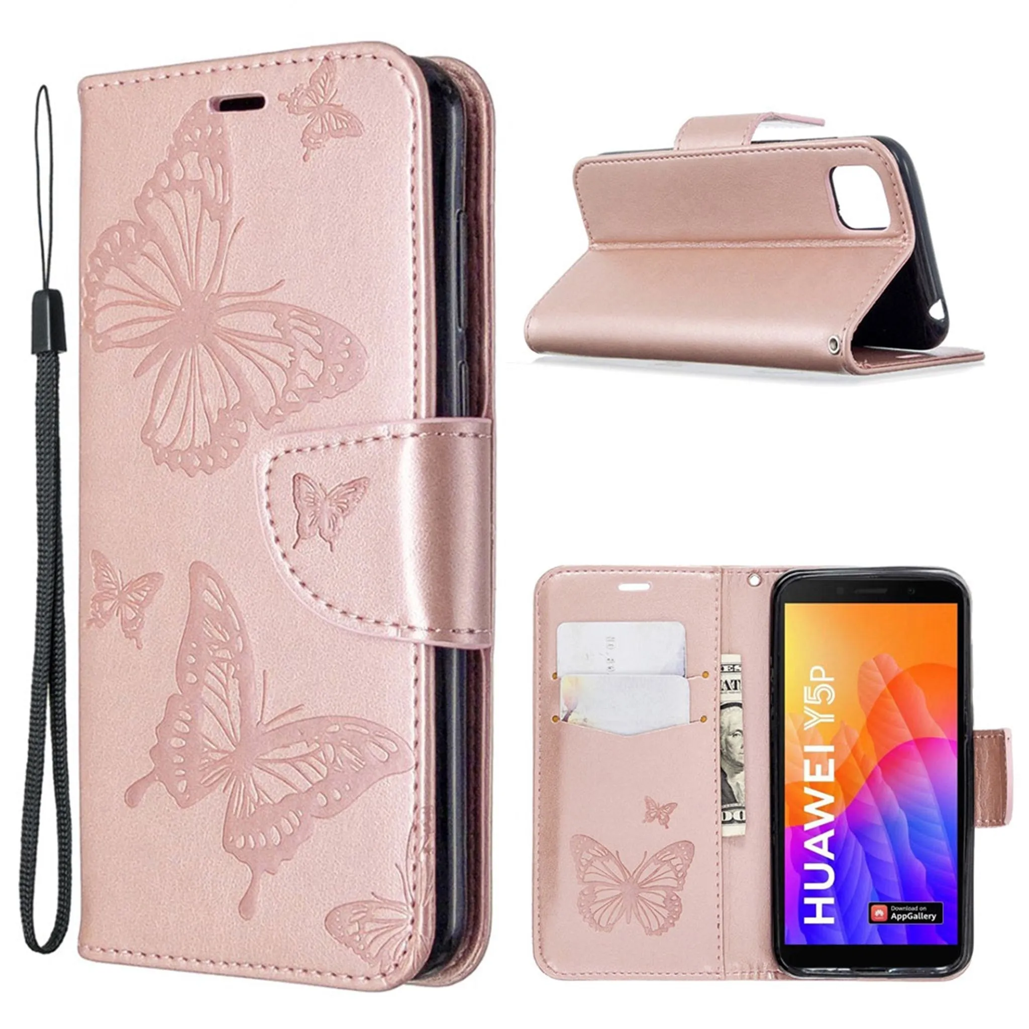 Butterfly Huawei Y5p / Honor 9S flip case - Rose Gold