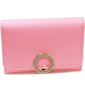 Bvlgari Grain Leather Card Case Pink Red