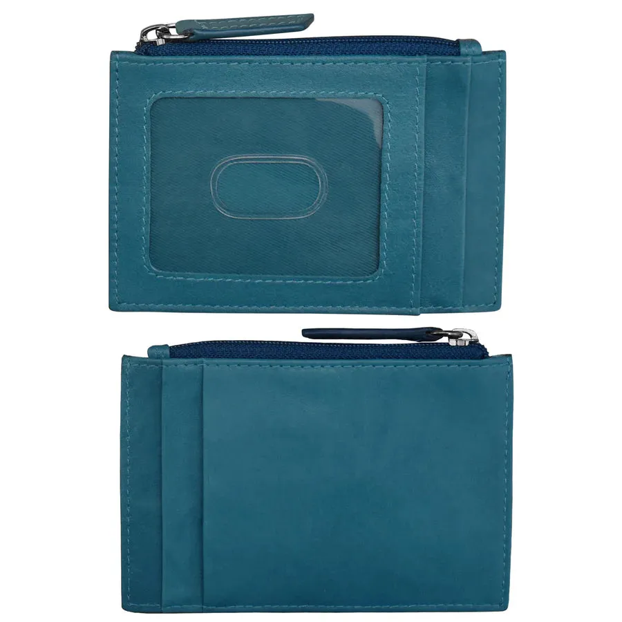 Card Holder Zip I.D. Card Case Jeans Blue Leather RFID Blocking 7416