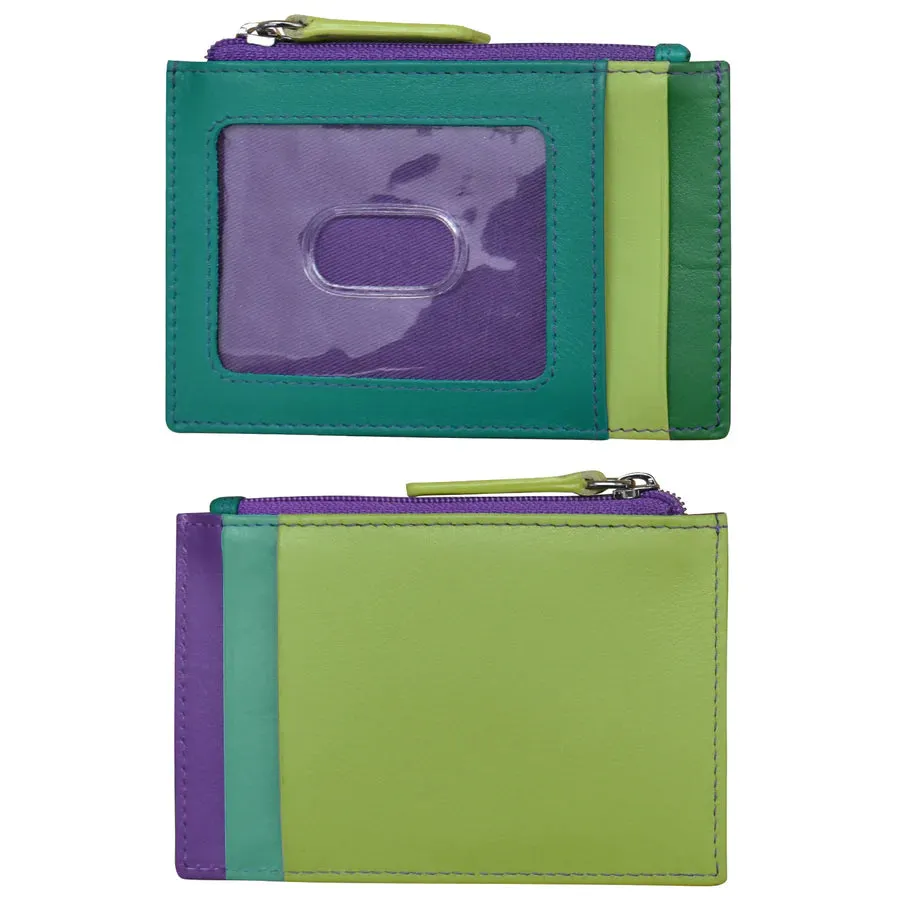 Card Holder Zip I.D. Card Case Sage Multi Leather RFID Blocking 7416