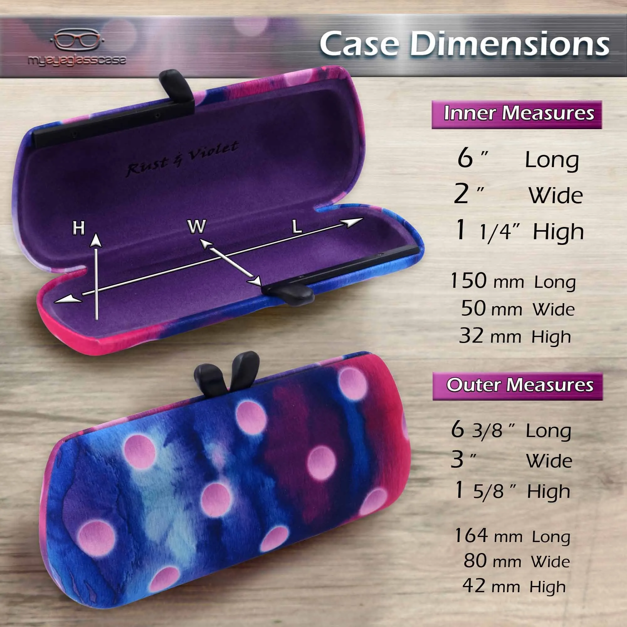 Chic Medium Hard Eyeglass Case - Small Sunglasses Case in Polka Dot Purple Design, A mini Accessories Case w/cloth  (AS461 Polka Dot)