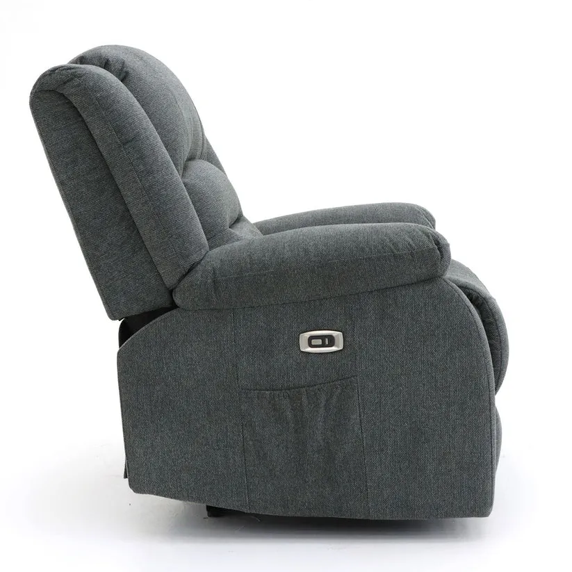 Chicago Electric Fabric Recliner Sofa - Grey 3 2 Set