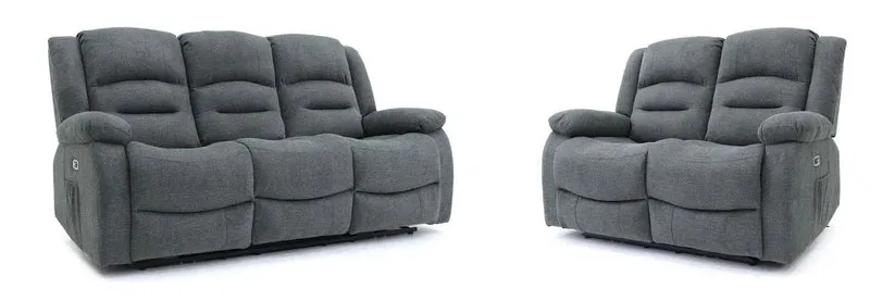 Chicago Electric Fabric Recliner Sofa - Grey 3 2 Set