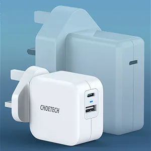 Choetech 38W Dual USB C   USB A Port Charger - White